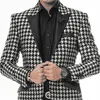 2 sztuka Houndstooth Casual Garnitury dla mężczyzn Slim Fit Male Jacket Z Czarnymi Spodnie Ślubne Tuxedo Nowy Palenie Blazer Costume X0909