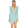 Frauen Sexy V-ausschnitt Sky Blue Party Kleid Elegante Nachtclub Prom Promi Bodycon Vestido 210527