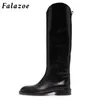 Falazoe Faux Cuir Riding Boot Designer Marque Luxe Genou de luxe Haute hauteur Black Slip sur plat automne Chaussures femelles 220106