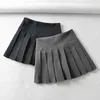 Kvinnor Petite Pleated Mini Skirt Zip-Side Fastening Koreansk tennis med långa ben A-Line och Paraply AWA4 210603