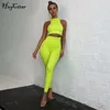 Hugcitar Sans manches Camis Elastic Leggings Two 2 Pieces Neon Pink Set 2019 Summer Fashion Fashion Stretchy Casual Set X0428