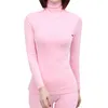 Thermal Underwear Women Long Johns Set HIGH Collar Pure Cotton SLIM FIT Solid Color Long Sleeve thermisch ondergoed 211217