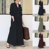 Robes décontractées Femmes Manches longues Maxi Robe Poche Couleur Solide Bouton Chemise Cheville Lâche Grandes Tailles Haute Qualité