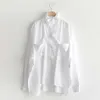 Grande vente printemps / été coréen décontracté chemise à rayures lâches manches longues doux feuille de lotus bord coton confortable élégant 210615