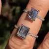 Anéis de cluster eterno 925 prata esterlina nupcial bandas de noivado conjuntos para mulheres 4ct esmeralda corte simulado diamante fino je5800232