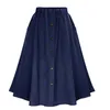 Mode coréenne Preppy Style Denim jupes femmes couleur unie jupe longue nature taille femme gros ourlet bouton décontracté jupe en jean 210412