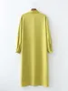 Yeşil Keten Gömlek Elbise Tunik Kadın Tek Göğüslü Uzun Kollu Mini Boş Zaman Bayan Giysileri Robe Femme 210421