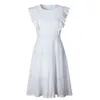 Frauen Büro Casual Maxi Lange Midi A-Line Kleid Weibliche Sommer Weiß Blau Feste Spitze Ärmellose Elegante Party Kleider