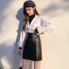2021 New Fashion Skirt Women Solid Black PU Skirts High-Waisted A-Line Sexy Mini Skirts OL Summer Oversize Clothes Female G220309