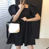 Korejpaaの女性のドレス夏の韓国のシックなカットバック穏やかな正方形の襟ソリッドカラー緩いカジュアルバブルスリーブショートベストド210526