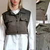 Womens Vest Army Green Lapel Ärmlös Jacka Mode Stor Pocket Design Waistcoat Streetwear Toppar 211008