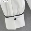 Camicetta grembiule in chiffon bianco dolce bordo nero camicetta femminile pieghettata manica lunga camicia kimono chic blusas top LS7654 210416