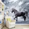 Fond d'écran personnalisé 3D noir blanc cheval de neige paysage photo peinture murale salon de toile de fond de toile de fond imperméable
