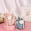 新しい結婚式のギフトラップキャンディーウサギの耳ベルベットイースターバッグクッキー包装箱の同伴者ハンドボックスCrad Pearl Returnギフトハンドバッグ