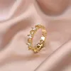 Stainls Steel Real 18K Gold Plated Zircon Heart Adjustable Ring Hollow Heart Open Finger Rings