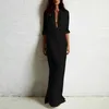 EaseHut Summer Dress Women Boho Solid Rolled Long Sleeve Button Shirt Sundress Elegant Loose Maxi Long Dress Plus Size 210706