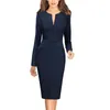 Vfemage Womens Front Zipper Floral Striped Automne Hiver Slim Wear to Work Business Office Party Gaine Bodycon Pencil Dress 671 210409