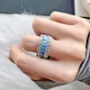 Arrival Eternity Full Stones Finger Rings For Women Men Solid 925 Sterling Silver Aquamarine Emerald Gemstone Ring Cluster