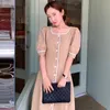 Korejpaa femmes robe été coréen Chic rétro Hepburn Style col carré devant dos deux-usure Design bouffée Seeve Vestidos 210526