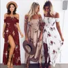 Frauen Blumendruck Trägerloses Boho Kleid Abendkleid Party Lange Maxi Sommer Sommerkleid Freizeitkleider plus Größe XS-5XL222F