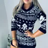 Casual Jurken AMSGEND Dameskleding Applicaties Vrouw Jurk O Neck Elk Snowflake Christmas Xmas Pullover voor Dames Party