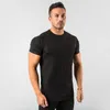 Elegante Plain Tops Fitness Mens T Shirt Mensagem Curta Muscle Bodybuilding Tshirt Masculino Gym Roupas Slim Fit Tee 210716