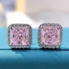 Stud GICA 925 Sterling Silver 7*7mm Pink Yellow High Carbon Diamond Earrings For Women Sparkling Wedding Fine Jewelry Gift