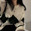 Yitimuceng Contraste Couleur Femme Chandails À Manches Longues Pulls Tricotés Hiver Vêtements Décontractés Automne Coréen Mode Tops 210601