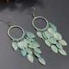 Pendientes colgantes Vintage para mujer, aretes de aleación con borlas multicapa de hojas verdes exageradas, joyería étnica Retro de moda Bohemia