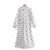 Dress White Floral Midi Women Elegant Tied Belt Long Sleeve Woman es Chic Cottagecore Casual es 210519