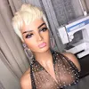 613 Blond färg Short Wavy Bob Pixie Cut Wig Full Machine Made Remy Brazilian Human Hair Non Lace Wigs For Black Woman8531137