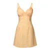 Yellow Floral Print Short Dress Women Summer Boho Casual Elegant Ladies Mini Vestidos 210427