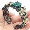 68x25mm Big 53g Gothic Faily Forest Cuff Bangle Bracelet Created Tourmaline Aquamarine Peridot Cool Black Metal Hiphop