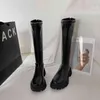 2022 Round Toe Platform Riding Boots Women Black Punk Chunky Heel Knee Boots Women Side Zip Designer Shoes Women Botas De Mujer H1115