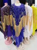 Etniska kläder Afrikansk dam Dashiki Mode Abaya Snygg KWA Chiffong Batwing ärm Paljett tofsar Lös mångsidig klänning Fri storlek