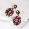 Pendientes colgantes redondos con diamantes de imitación multicolores elegantes, pendientes colgantes de cristal para mujer, joyería de fiesta