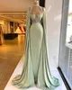 Plus Size Elegant Light Green Mermaid Evening Dresses With Cape Beaded Crystal Strapless Floor Length Formal Prom Gowns Pageant Wear Party Dress Custom Made