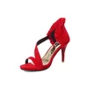 Marque ventes été Sexy rouge violet femmes sandales élégant noir dame chaussures de soirée à talons hauts EY106 Plus grande petite taille 32 43