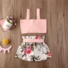 Emmababy Kleinkind Baby Mädchen Kleidung Sommer Einfarbig Strap Crop Tops Blumen Druck Shorts 2Pcs Outfits Casual Kleidung Set 40 y2