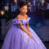 Princess Cinderella Flower Girl Dress Off the Shoulder Lavender Formal Party Dresses Kids A Line Birthday Evening Wear