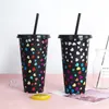 Creative love color changing cup 710ml PP beverage cold blue plastic water cup single color changing straw cup T2I53001