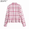 Women Vintage Red White Check Plaid Print Blazer Coat Office Ladies Long Sleeve Notched Suits Female Chic Tops CT710 210420