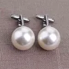 Vintage Beads Abotoaduras para Homens Rodada Branco Imitação Pearl Cuff Link Mulheres Terno Conciso Negócios Bruxamento Partido de Casamento CuFlink G1126