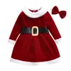 Ensemble de robe de Noël pour enfants filles Festival de flanelle douce à manches longues avec bandeau 2 pièces tenues 12M-5T