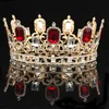 Vintage röd kristall rhinestone guld tiaras och kronor för drottning brud bröllop hår smycken diadem prydnad x0625