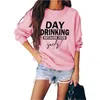 DAY DRINKING BECAUSE Womens Letter T-shirts Fashion Trend Round Neck Tshirts Designer Female Casual Long Sleeve Loose Tops Tees