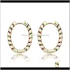 Dangle & Chandelier Jewelry Selling Copper Gold Sier Plated Multi-Color Available Cz Oval Shape Diamond Hie Hoop Earrings Dff0674 Drop Delive