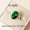 Fashion Retro noble Big Oval Green Stone Open Rings Gold colour Square AAA+ Cubic Zirconia Women Jewelry Mom gift