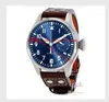 Роскошные наручные часы 46 мм Big Pilot Midnight Watch Blue Dial Mechanical Automatic Steel Bezel коричневый кожаный ремеш Watches2032834