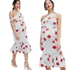 Moderskapsklänningar försäljning ruched en axel sommar blommig tryckta boho bodycon klänning kvinnor graviditet för po skjuta d30